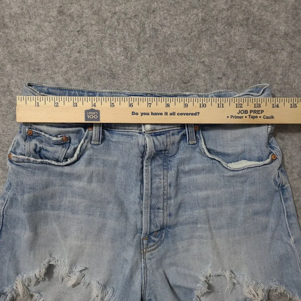 Mother Tomcat Kick Fray Shorts Women 28 Light Blue Ultra High Waist Distressed
